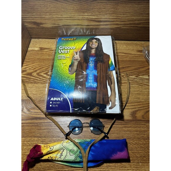 Spirit Mens Halloween Groovy Vest Hippie Costume W/ EXTRAS Sz SM/MD New - Picture 1 of 5